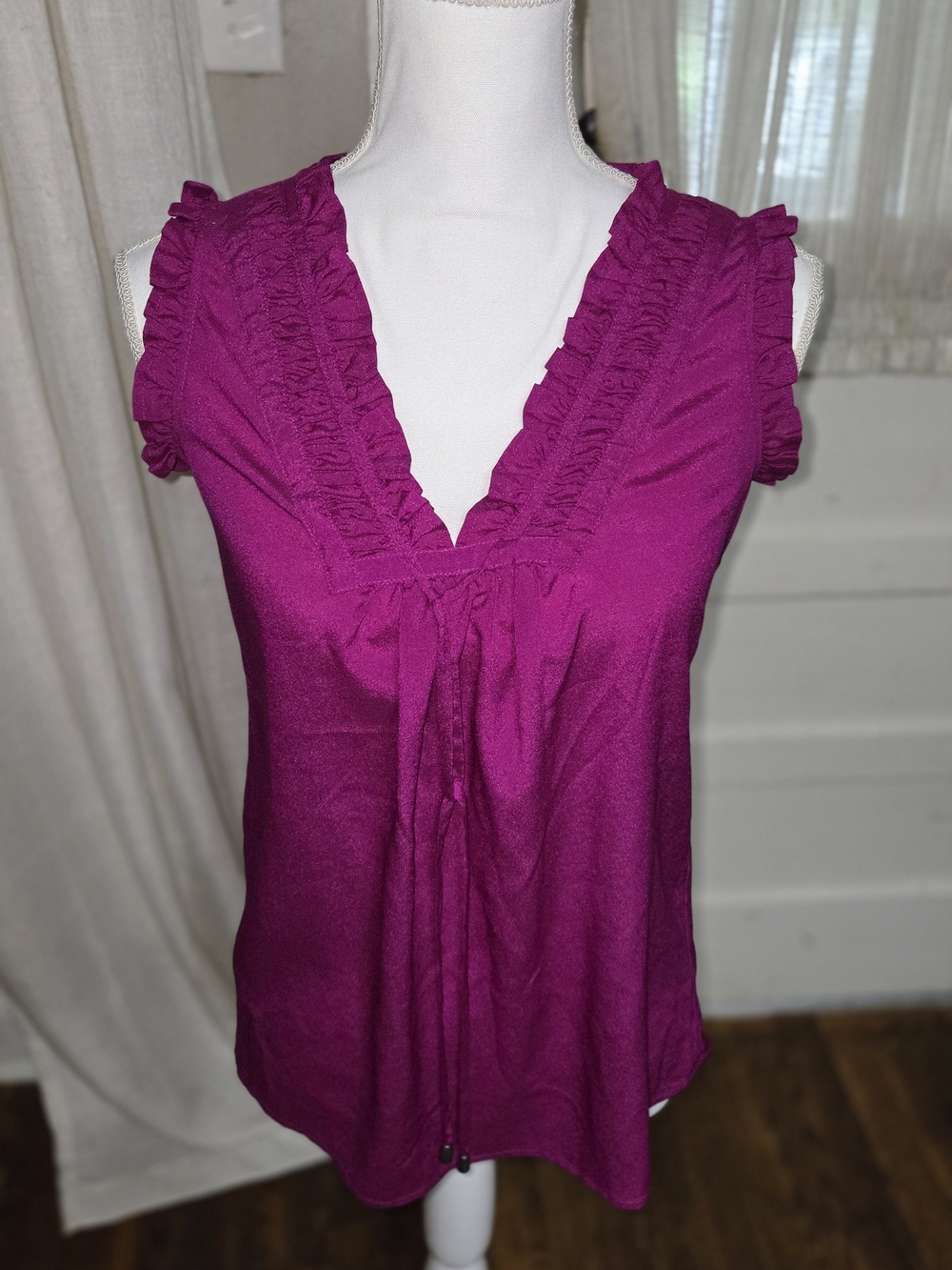 Sleeveless Ruffle V-Neck Top in Deep Magenta